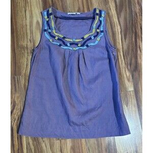 Boden Purple Tank Top Linen Boxy Relaxed Artsy Ribbon Accents Size US 4 UK 8